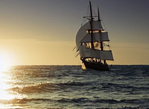 sailing ship emerging from ocean