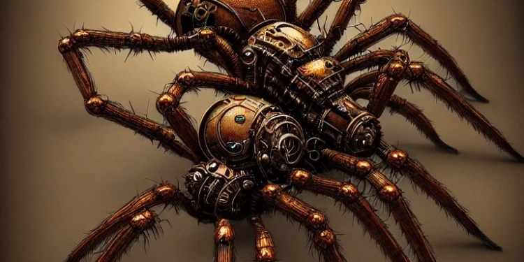 steampunk spider, biomechanical, 3 d model, unreal engine realistic render, 8 k, micro detail, intricate, elegant, highly detailed, centered, digital painting, artstation, smooth, sharp focus, illustration, artgerm, tomasz alen kopera, by wlop