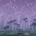 highly detailed illustration of a an old giant forest with fireflies and rain at night and lots of high exposure cummulonimbus clouds, abstract minimalist white sculpture in the middle by makoto shinkai, by moebius, by oliver vernon, by joseph moncada, by damon soule, by manabu ikeda, by kyle hotz, by dan mumford, by otomo, 4 k resolution